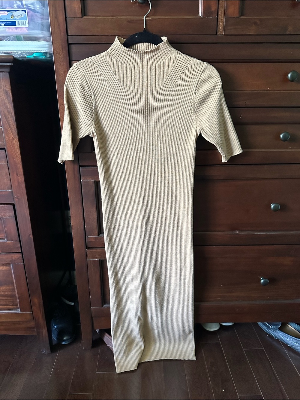 Hatch Maternity Beige Ribbed Mock-Neck Knit Dress